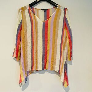 Zac & Rachel Multicolored Stripe Roll Tab Sleeve Blouse Size Large